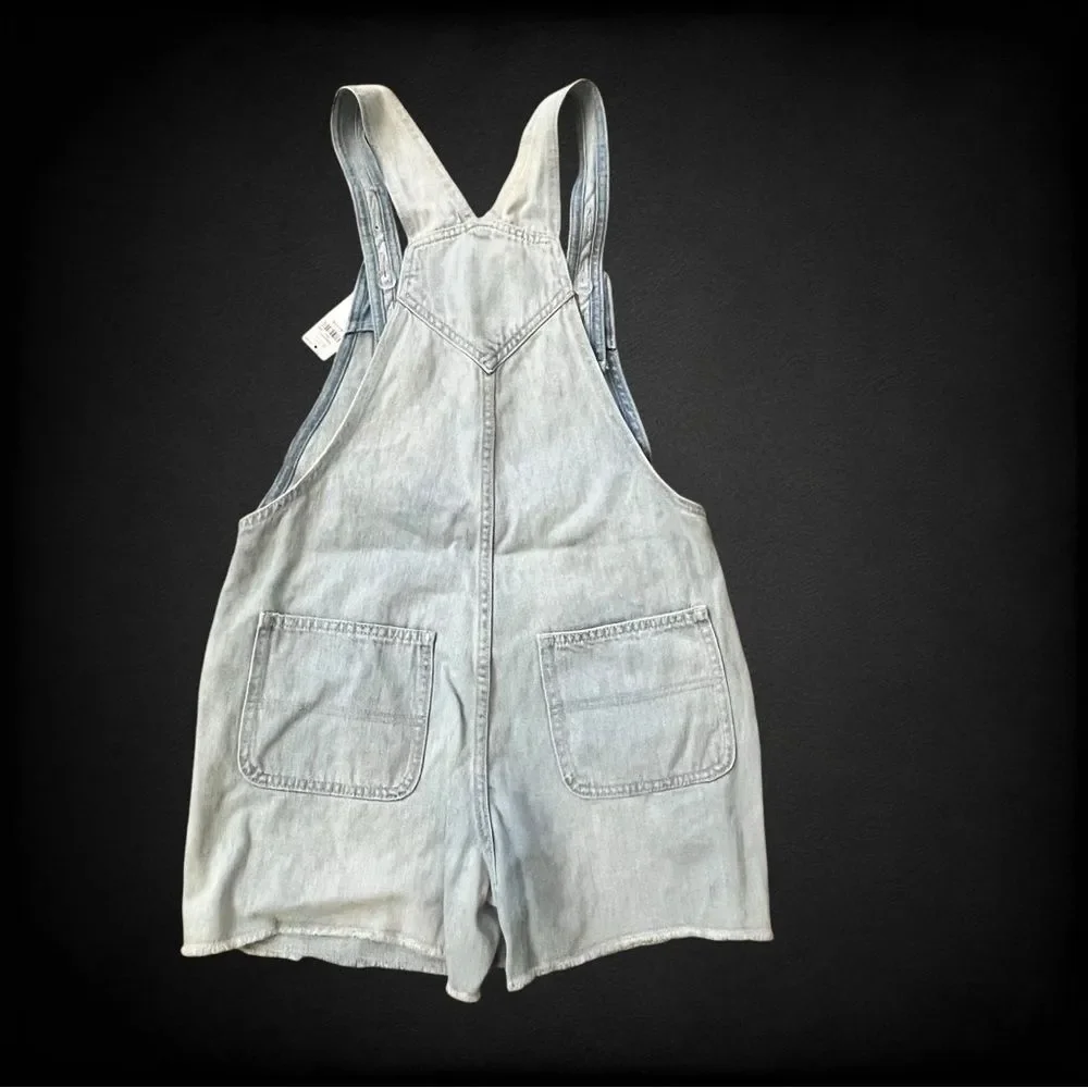 New with Tags Old Navy Girls Blue Denim Cut-Off Overall Shorts Size XL (14-16)